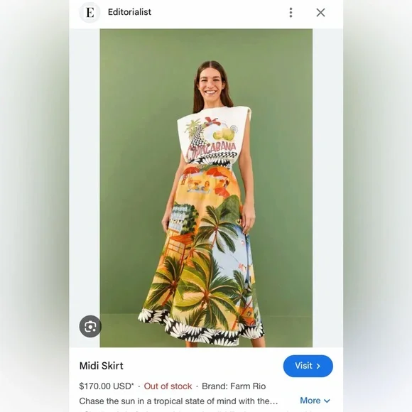 Farm Rio Carioca Midi Maxi Skirt M, Linen Blend Mixed Print Polynesian - Picture 2 of 3